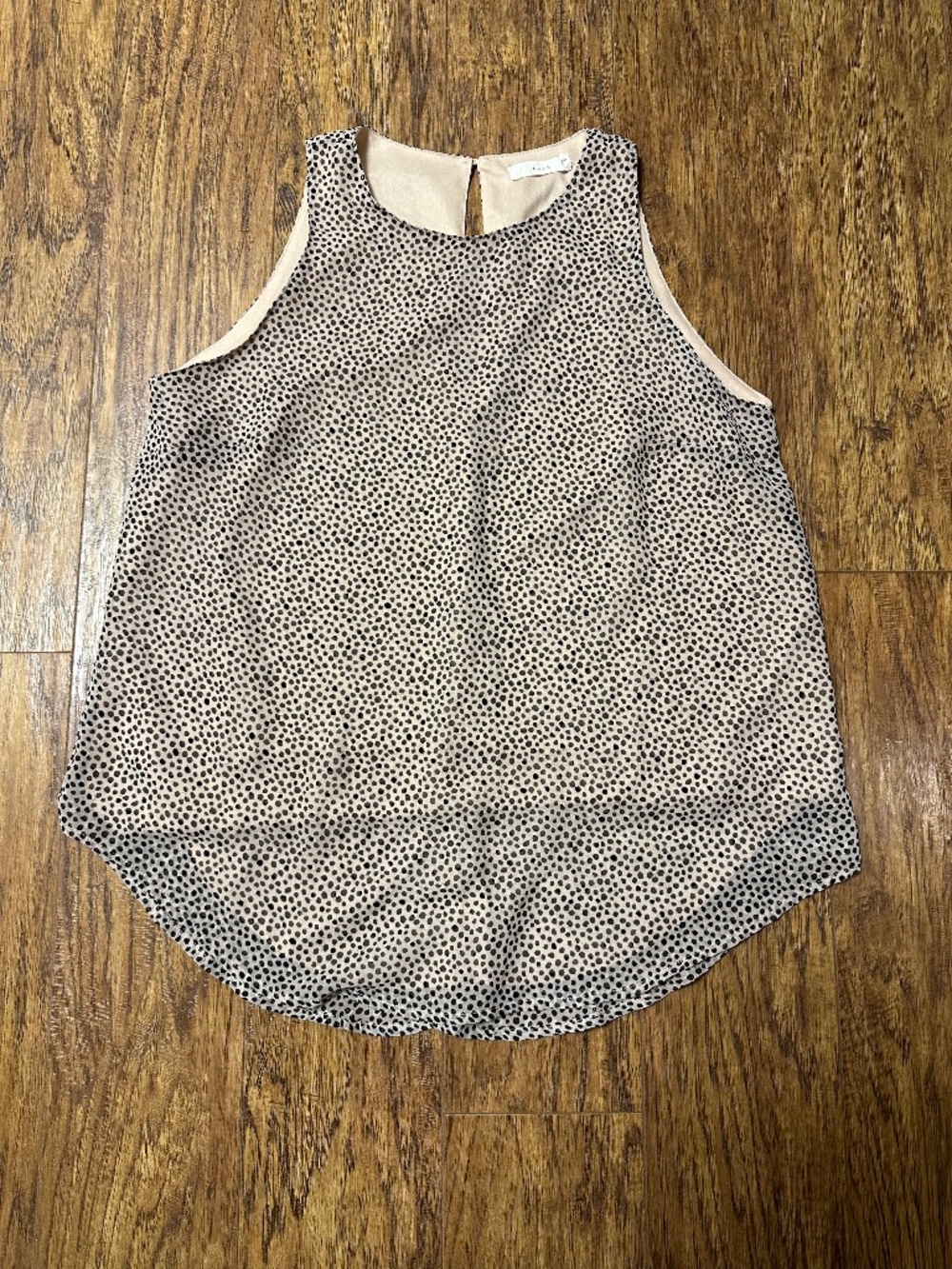 LUSH Women's Sleeveless Lined Blouse Beige with Black Irregular Dots Size Medium